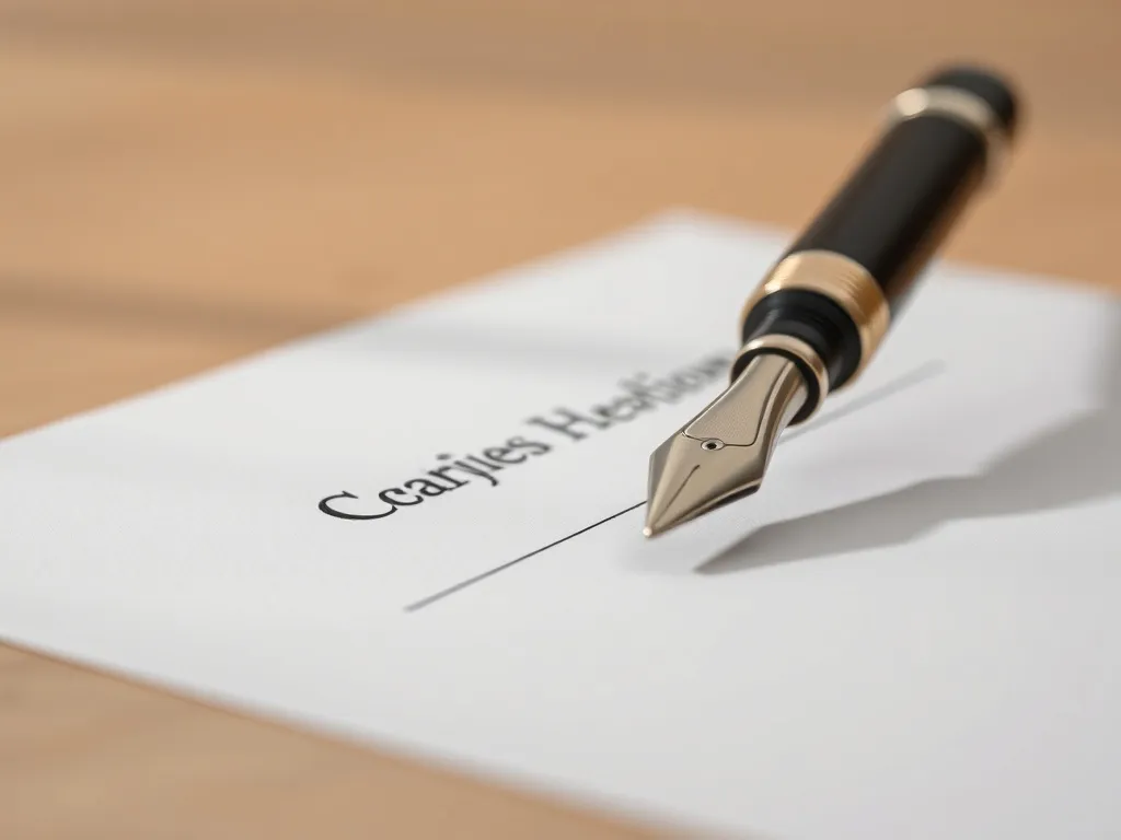 A close-up of a fountain pen resting on a crisp white legal